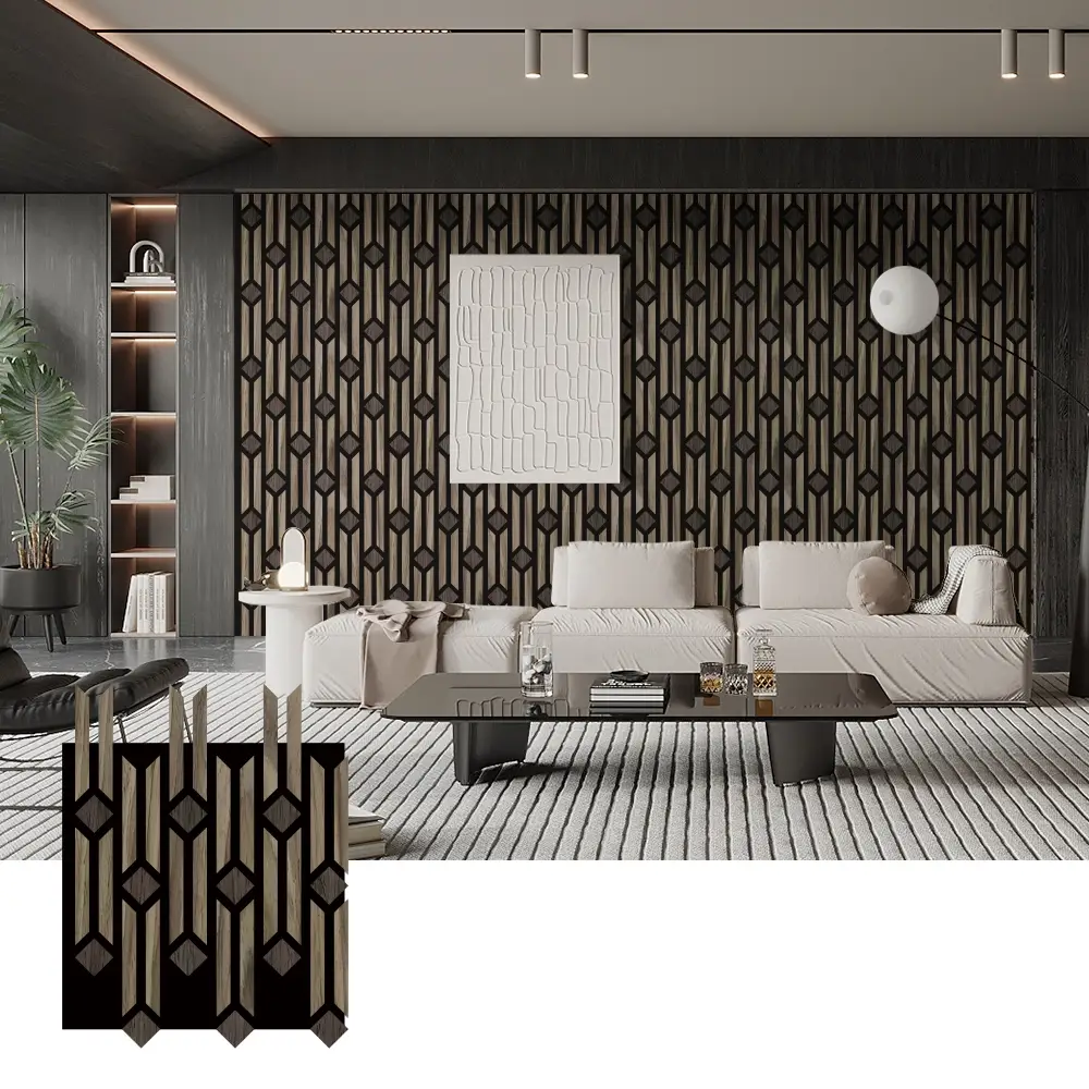Дубалды жасалгалоо үчүн көркөм 3D акустикалык жыгач панелдери